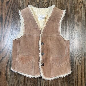 Vintage leather faux Sherpa snap button vest size 6 kids